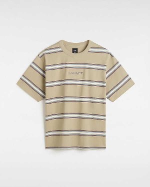 Beige Men Vans Mesa Stripe T Shirts Canada | VN3520819