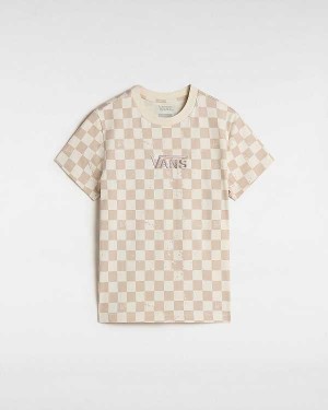 Beige Women Vans Allover Check Crew T Shirts Canada | VN2560397
