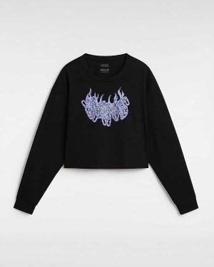 Black Women Vans Hot Links Relaxed Long Sleeve Crop T Shirts Canada | VN2149753