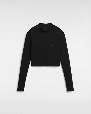 Black Women Vans Mini Mock Neck Long Sleeve T Shirts Canada | VN9473816
