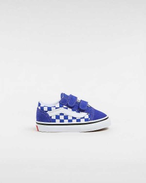 Blue Kids' Vans Old Skool Hook and Loop Checkerboard (1-4 Years) Sneakers Canada | VN9653247
