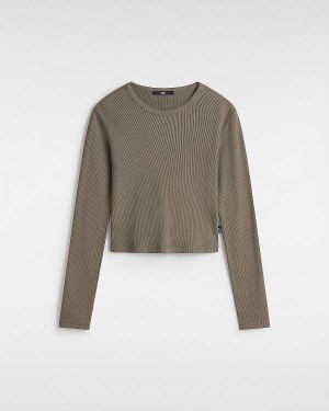 Brown Women Vans Drew Rib Long Sleeve Top T Shirts Canada | VN6143582