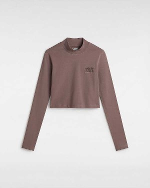 Brown Women Vans Mini Mock Neck Long Sleeve T Shirts Canada | VN2071856