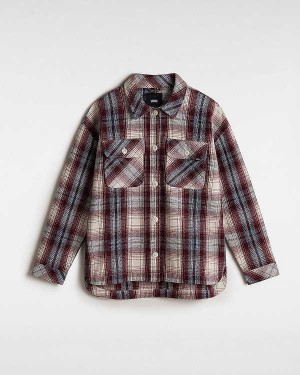 Burgundy Women Vans Eliza Woven Shacket Shirts Canada | VN8215706