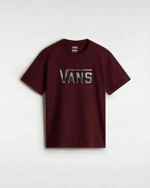 Burgundy Women Vans Elza Check T Shirts Canada | VN3516940
