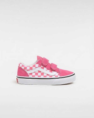 Pink Kids' Vans Old Skool Hook and Loop Checkerboard (4-8 Years) Sneakers Canada | VN8795164
