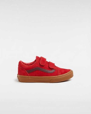 Red Kids' Vans Old Skool Hook And Loop (4-8 Years) Sneakers Canada | VN5176498