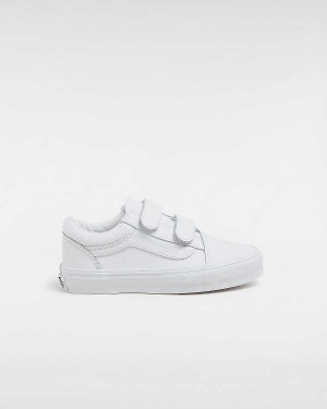 White Kids' Vans Old Skool Hook and Loop Classic Tumble (4-8 Years) Sneakers Canada | VN2703491