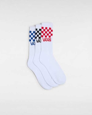White Unisex Vans Classic Check Crew (3 pairs) Socks Canada | VN1839074