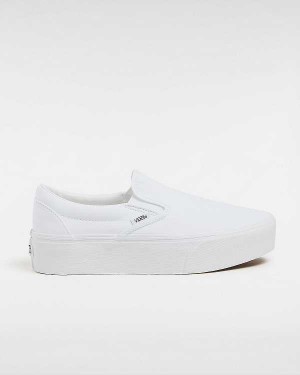 White Women Vans Classic Slip-On Platform Shoes Canada | VN0837296