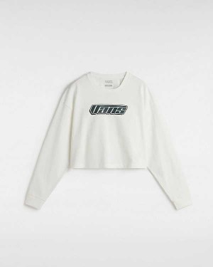 White Women Vans Retro V Hook and Loop Relaxed Long Sleeve Crop T Shirts Canada | VN7642158