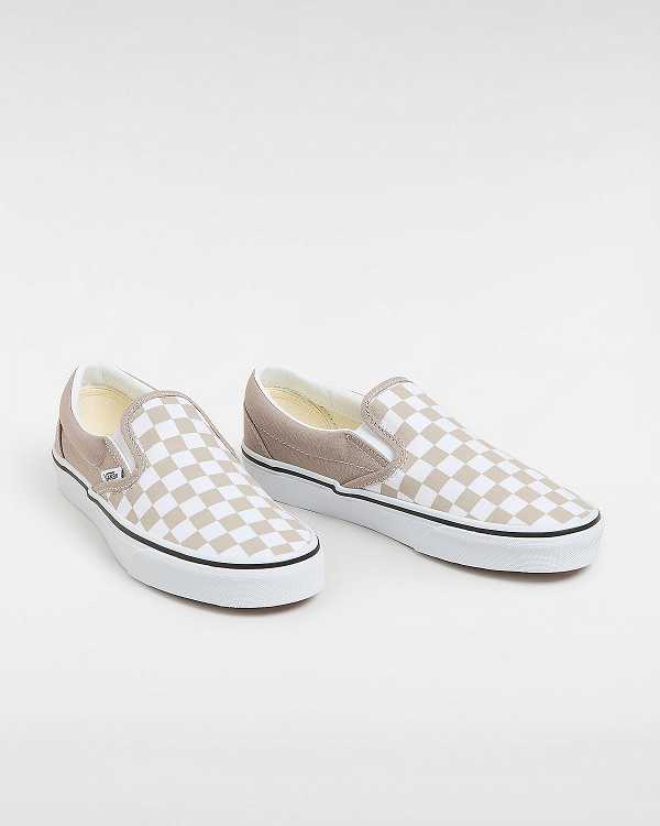 Beige Men Vans Classic Checkerboard Slip On Shoes Canada | VN6193724