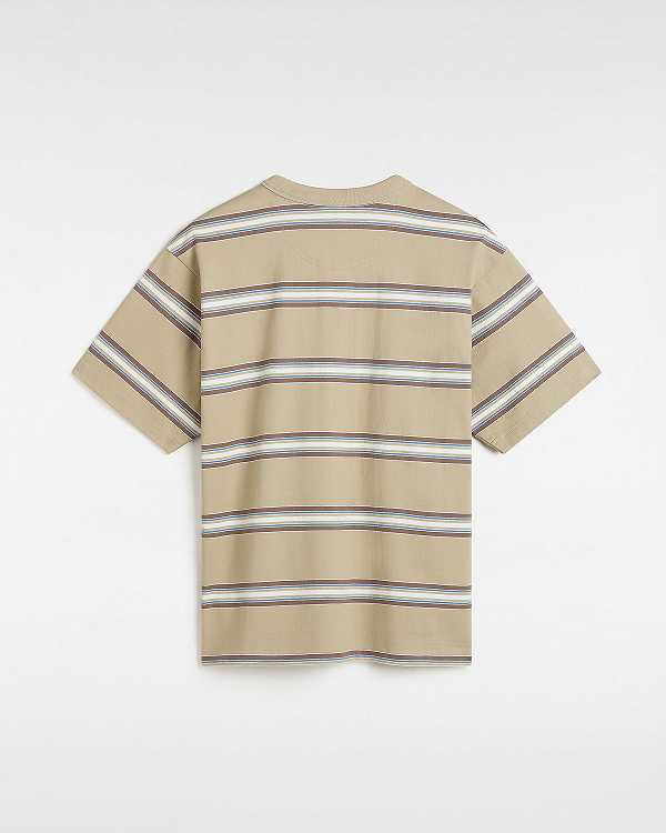 Beige Men Vans Mesa Stripe T Shirts Canada | VN3520819