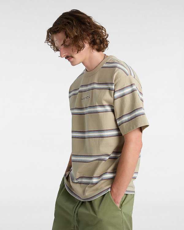 Beige Men Vans Mesa Stripe T Shirts Canada | VN3520819