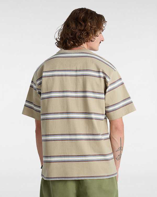 Beige Men Vans Mesa Stripe T Shirts Canada | VN3520819