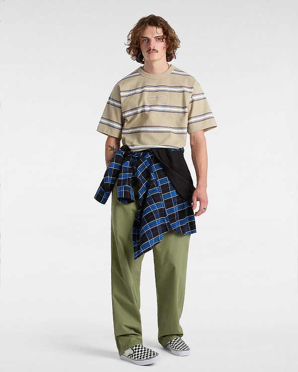 Beige Men Vans Mesa Stripe T Shirts Canada | VN3520819