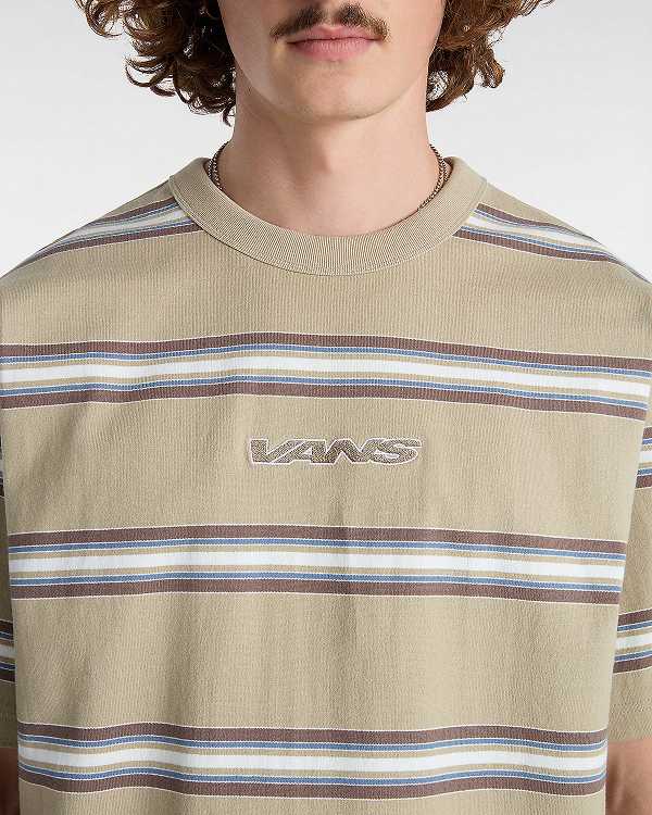 Beige Men Vans Mesa Stripe T Shirts Canada | VN3520819