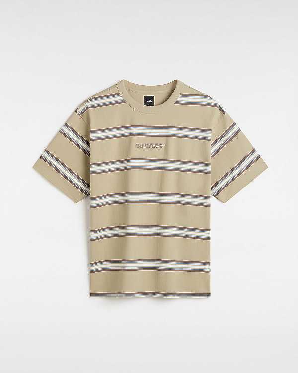Beige Men Vans Mesa Stripe T Shirts Canada | VN3520819