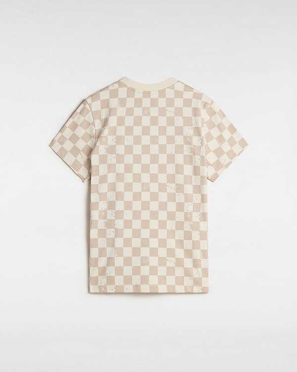 Beige Women Vans Allover Check Crew T Shirts Canada | VN2560397