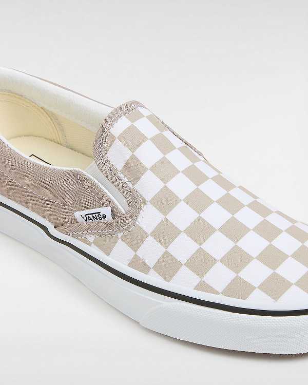 Beige Women Vans Classic Checkerboard Slip On Shoes Canada | VN6871934