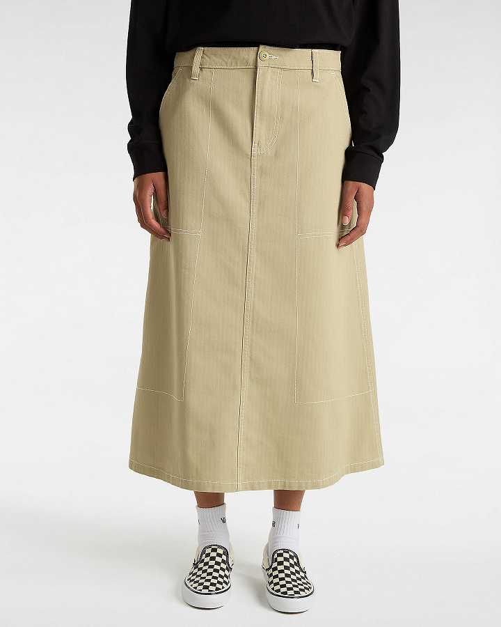 Beige Women Vans Codey Long Flare Utility Skirt Canada | VN4812056