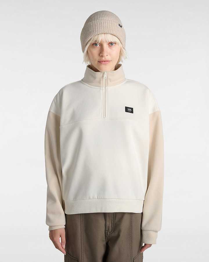 Beige Women Vans Colorblock Half Zip Mock Neck Sweatshirt Canada | VN2406879