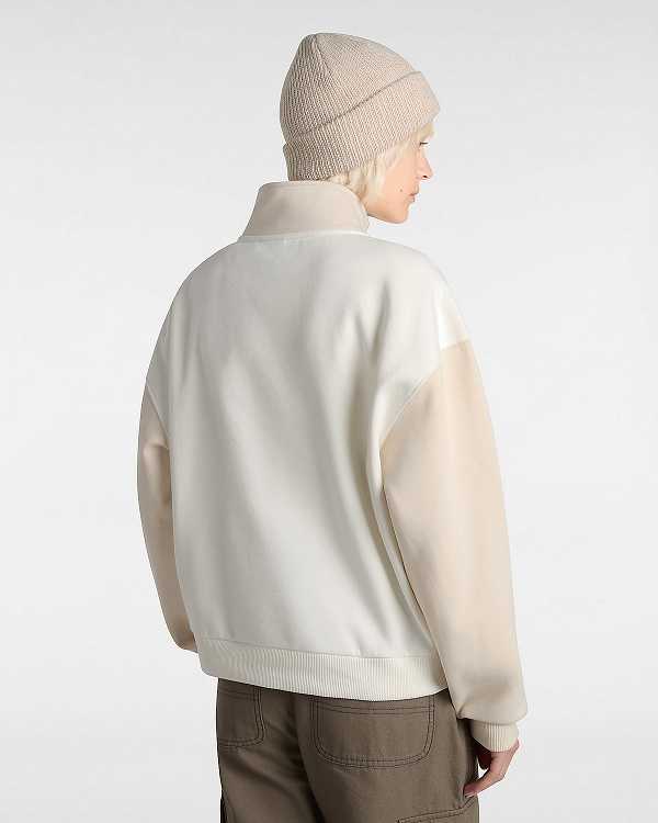 Beige Women Vans Colorblock Half Zip Mock Neck Sweatshirt Canada | VN2406879