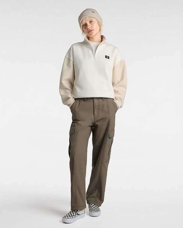 Beige Women Vans Colorblock Half Zip Mock Neck Sweatshirt Canada | VN2406879
