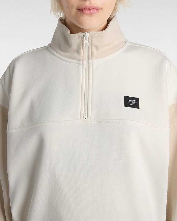 Beige Women Vans Colorblock Half Zip Mock Neck Sweatshirt Canada | VN2406879