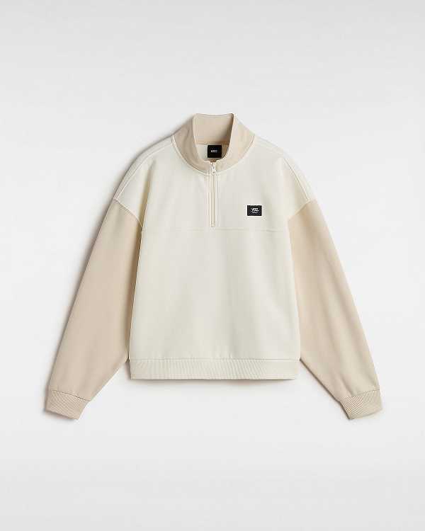 Beige Women Vans Colorblock Half Zip Mock Neck Sweatshirt Canada | VN2406879