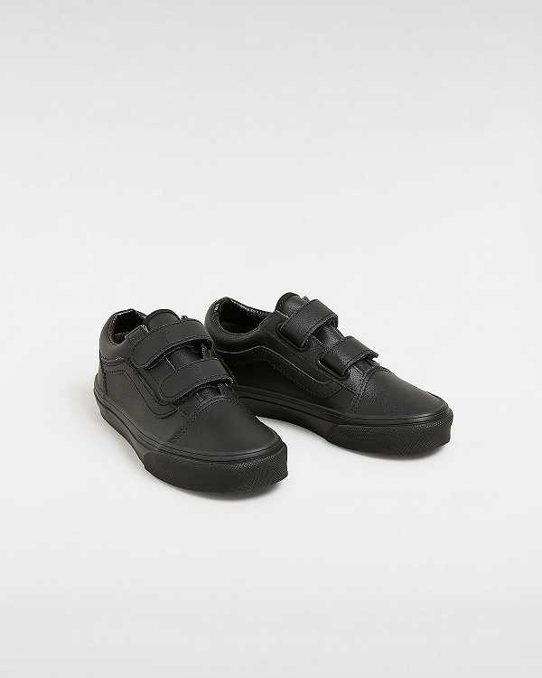 Black Kids' Vans Old Skool Hook and Loop Classic Tumble (4-8 Years) Sneakers Canada | VN9547863