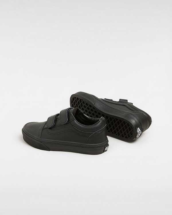 Black Kids' Vans Old Skool Hook and Loop Classic Tumble (4-8 Years) Sneakers Canada | VN9547863