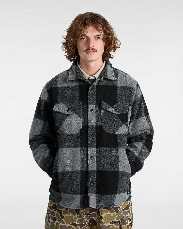 Black Men Vans Denby Fuzzy Shacket Shirts Canada | VN2093164