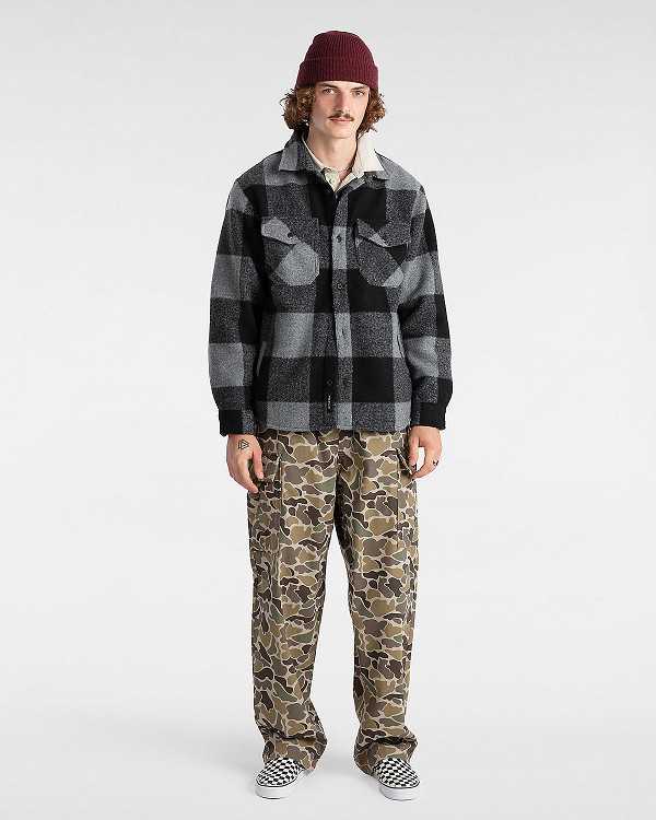 Black Men Vans Denby Fuzzy Shacket Shirts Canada | VN2093164