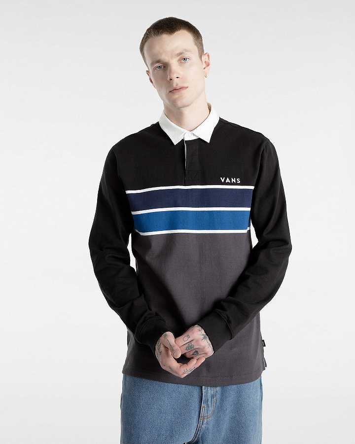 Black Men Vans Harrison Rugby Long Sleeve Knit Sweater Canada | VN1039274