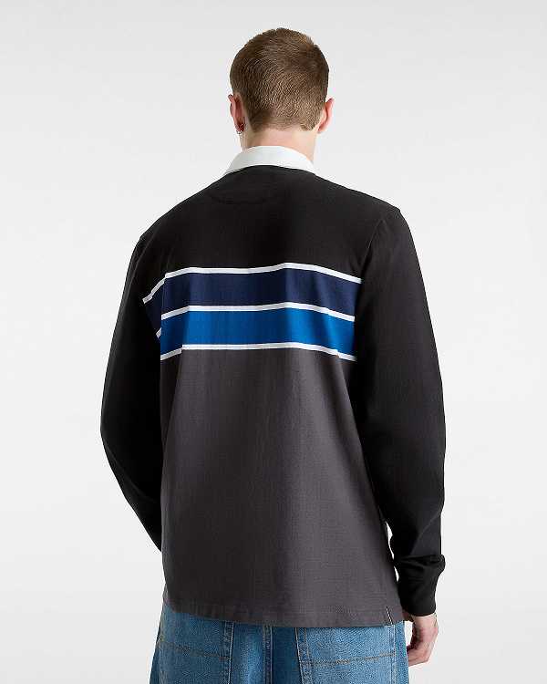 Black Men Vans Harrison Rugby Long Sleeve Knit Sweater Canada | VN1039274