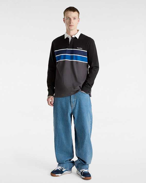 Black Men Vans Harrison Rugby Long Sleeve Knit Sweater Canada | VN1039274