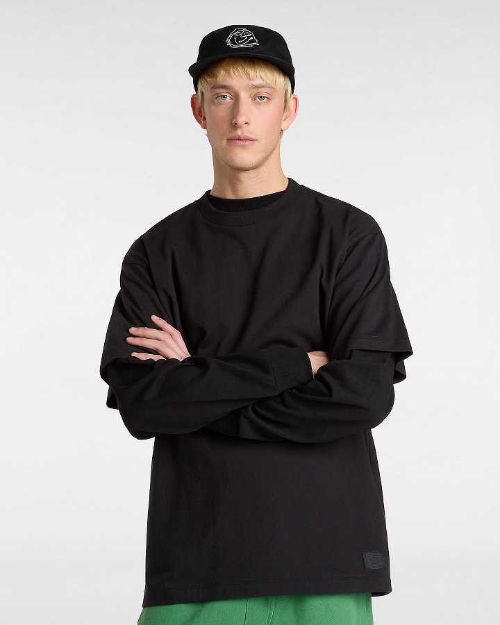 Black Men Vans Left Chest Embroidered Logo T Shirts Canada | VN5324807