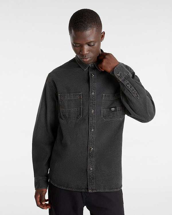 Black Men Vans Stevens Denim Long Sleeve Shirts Canada | VN0513678