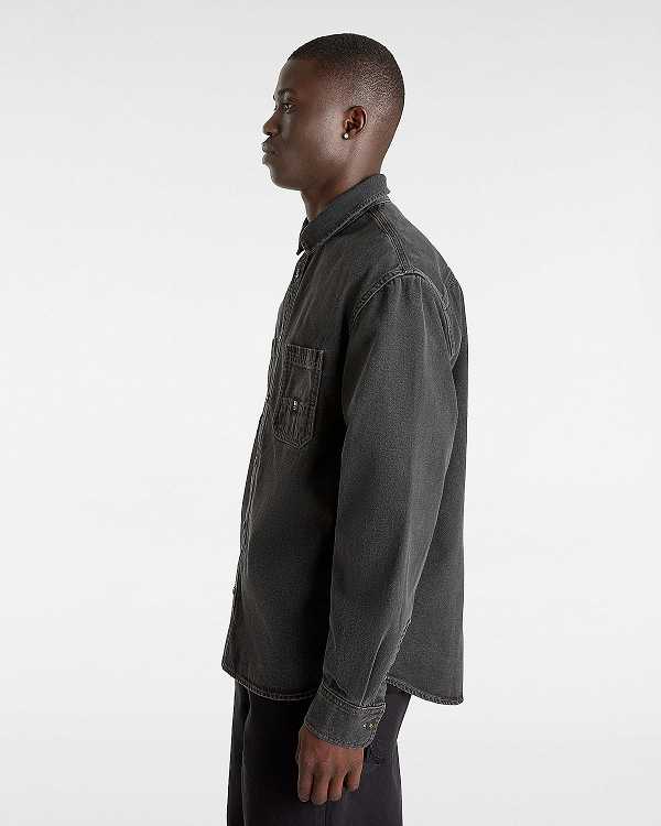 Black Men Vans Stevens Denim Long Sleeve Shirts Canada | VN0513678