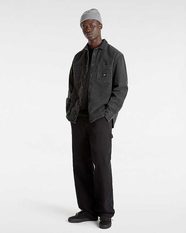 Black Men Vans Stevens Denim Long Sleeve Shirts Canada | VN0513678