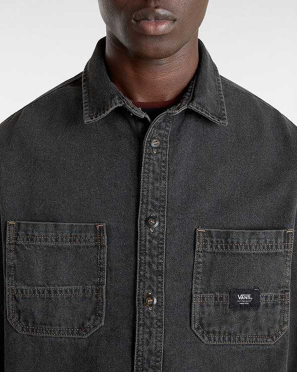 Black Men Vans Stevens Denim Long Sleeve Shirts Canada | VN0513678
