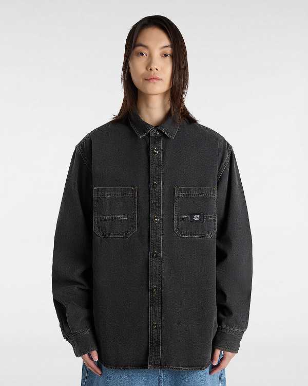 Black Men Vans Stevens Denim Long Sleeve Shirts Canada | VN0513678