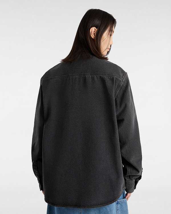 Black Men Vans Stevens Denim Long Sleeve Shirts Canada | VN0513678