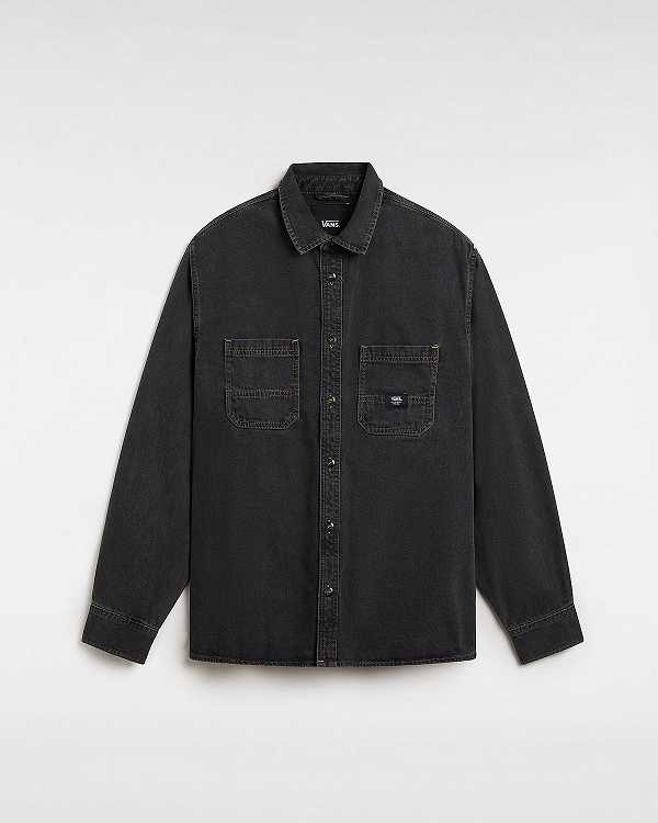 Black Men Vans Stevens Denim Long Sleeve Shirts Canada | VN0513678