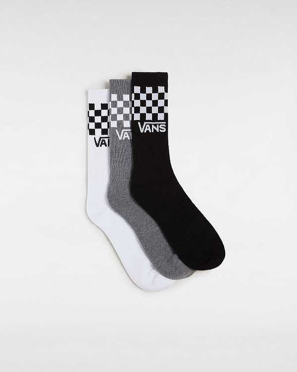 Black Unisex Vans Classic Check Crew (3 pairs) Socks Canada | VN0635187