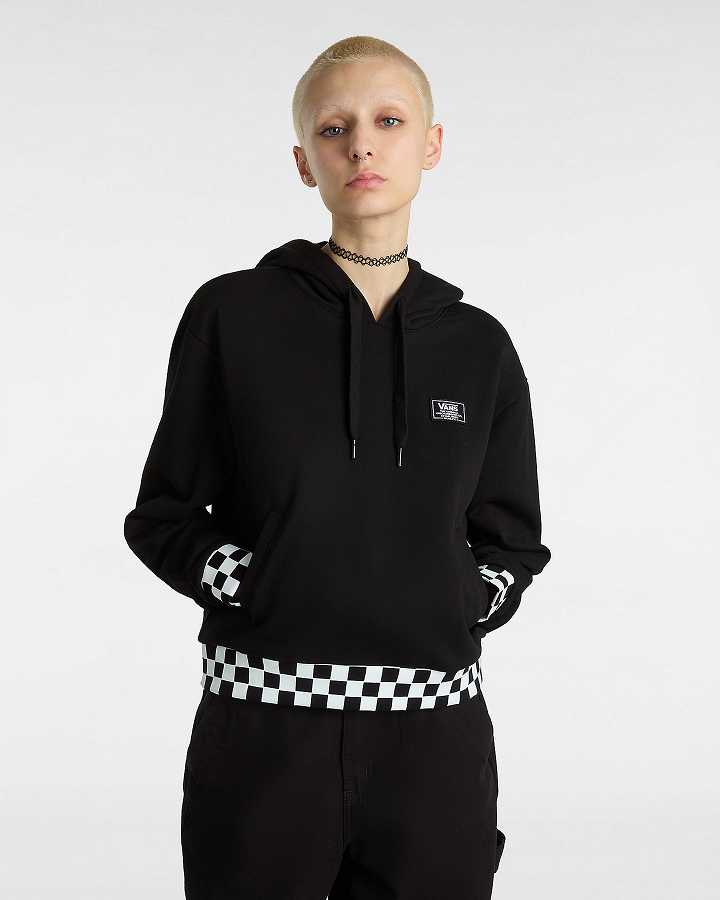 Black Women Vans Boom Boom Check Crop Sweatshirt Canada | VN0261385