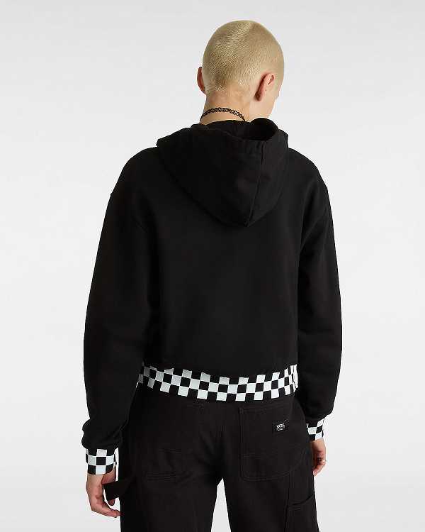 Black Women Vans Boom Boom Check Crop Sweatshirt Canada | VN0261385