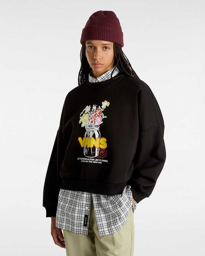 Black Women Vans Boquet Loose Crew Sweatshirt Canada | VN1934708