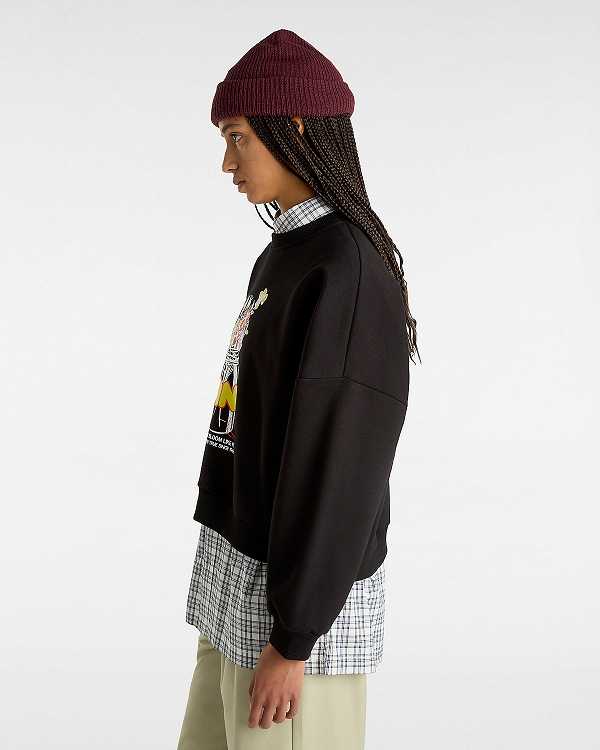 Black Women Vans Boquet Loose Crew Sweatshirt Canada | VN1934708